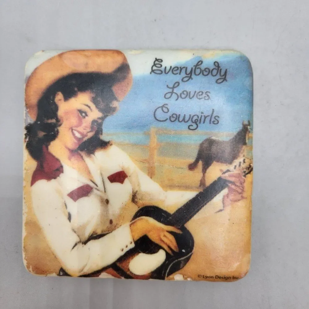 2 Retro Cowgirl Coasters Lyon Design Inc Ceramic Cork 4